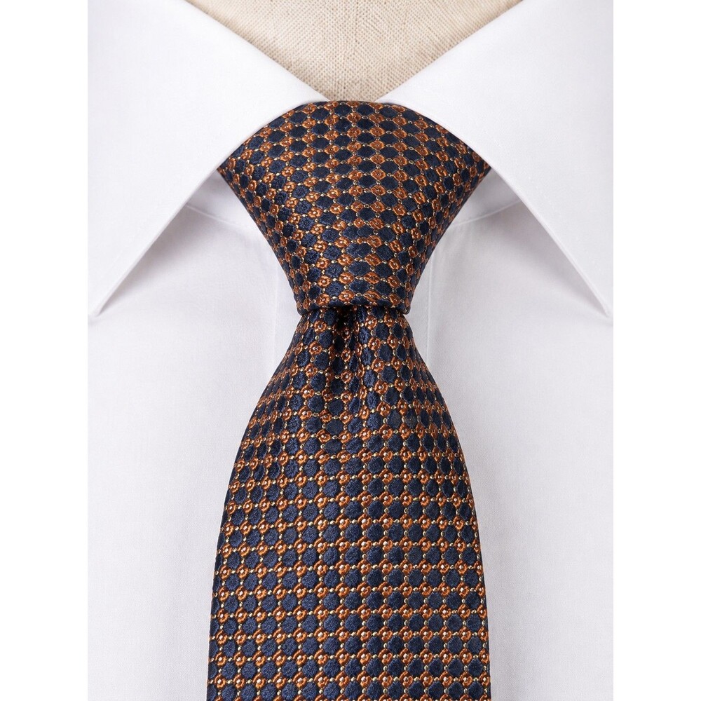 Cremieux Collection Handmade Silk Tie Navy Copper/Orange Repeating Geometric